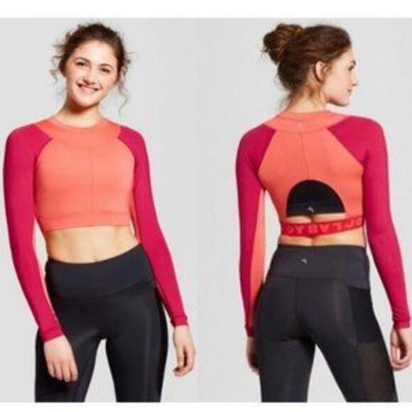 Joy Lab | Cutout Back Long Sleeve Athletic Crop Top Colorblock - Picture 7 of 7